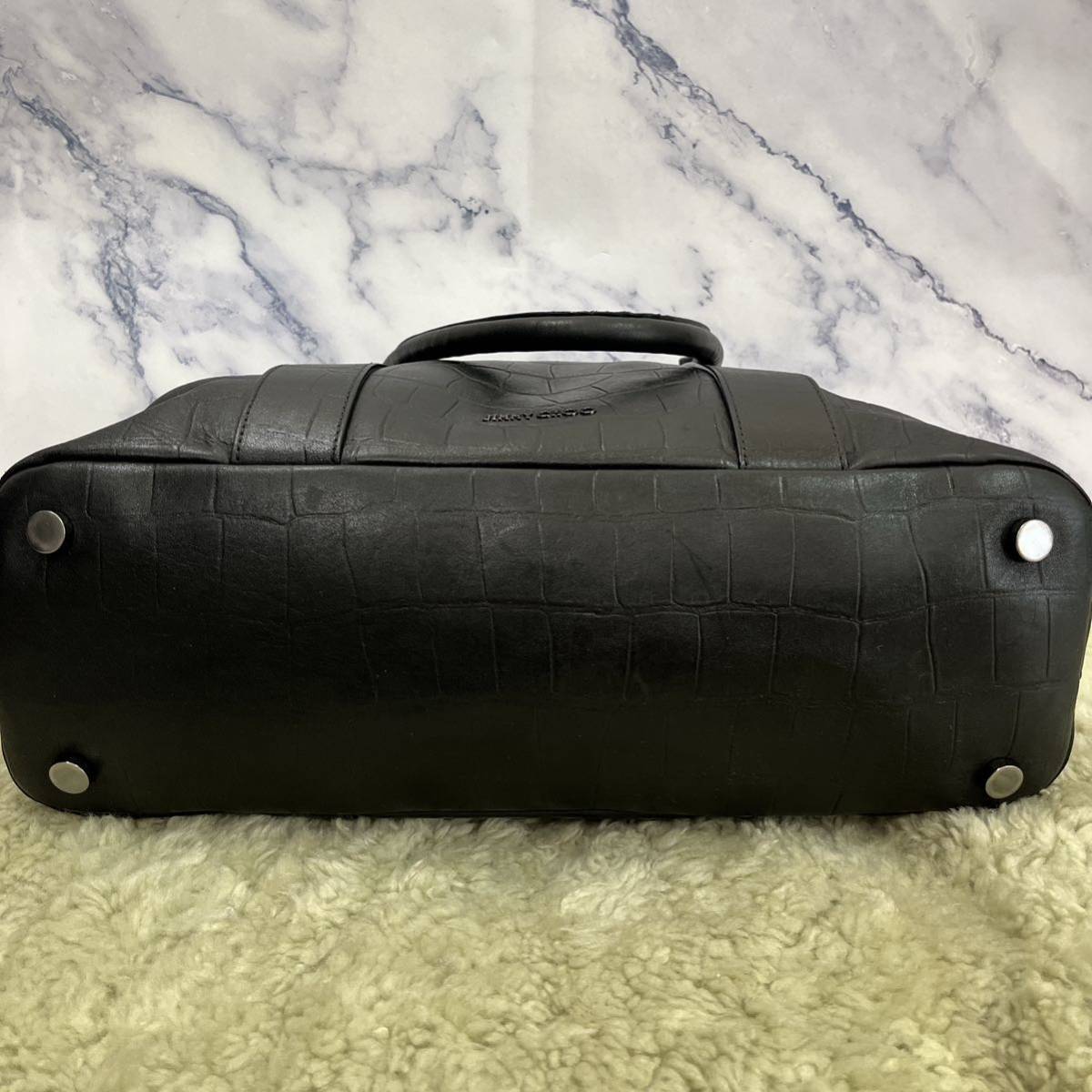 送料無料 良品 JIMMY CHOO ジミーチュウ SAVILLE トートバッグ ビジネスバッグ クロコ型押し レザー ブラック 黒 星 肩掛け