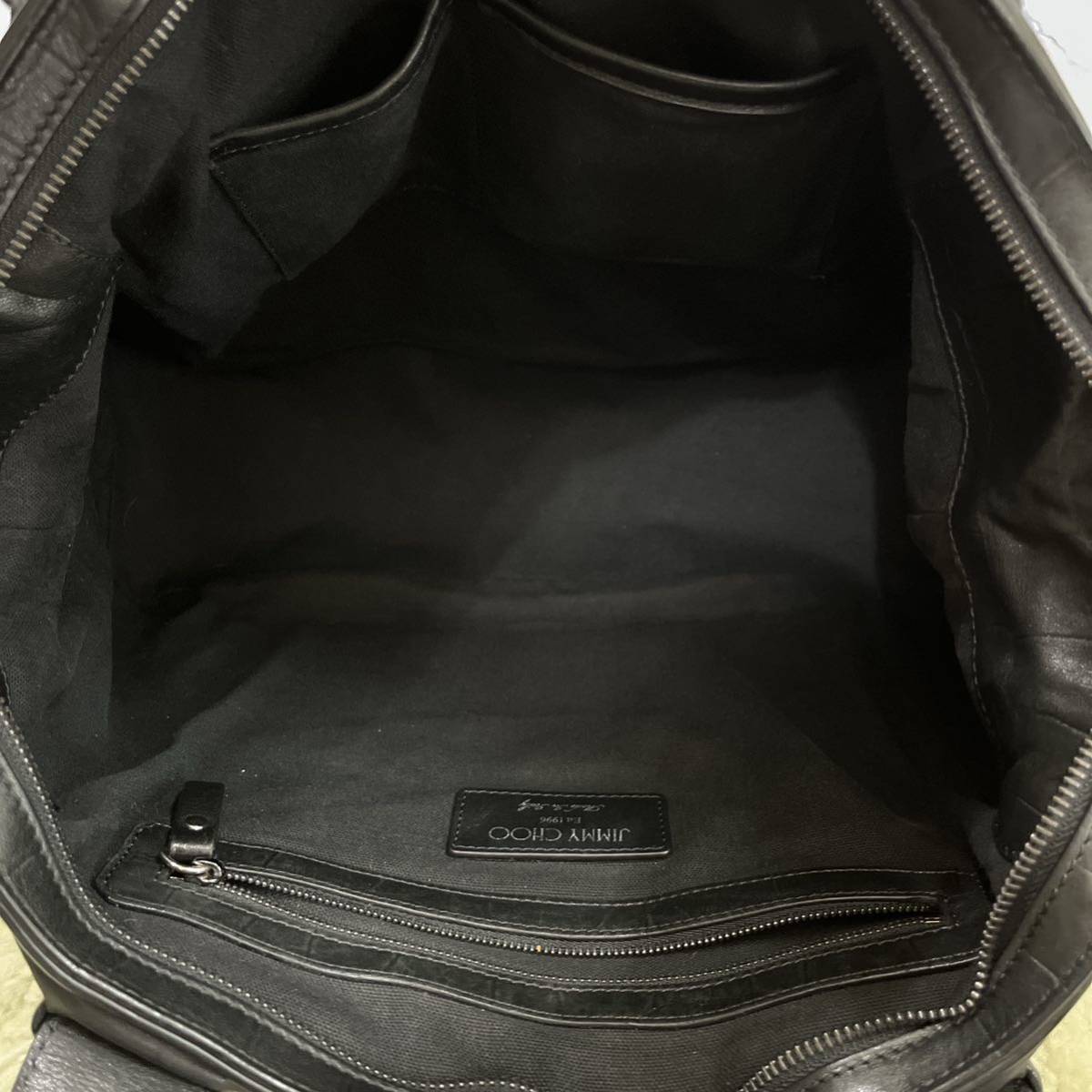 送料無料 良品 JIMMY CHOO ジミーチュウ SAVILLE トートバッグ ビジネスバッグ クロコ型押し レザー ブラック 黒 星 肩掛け
