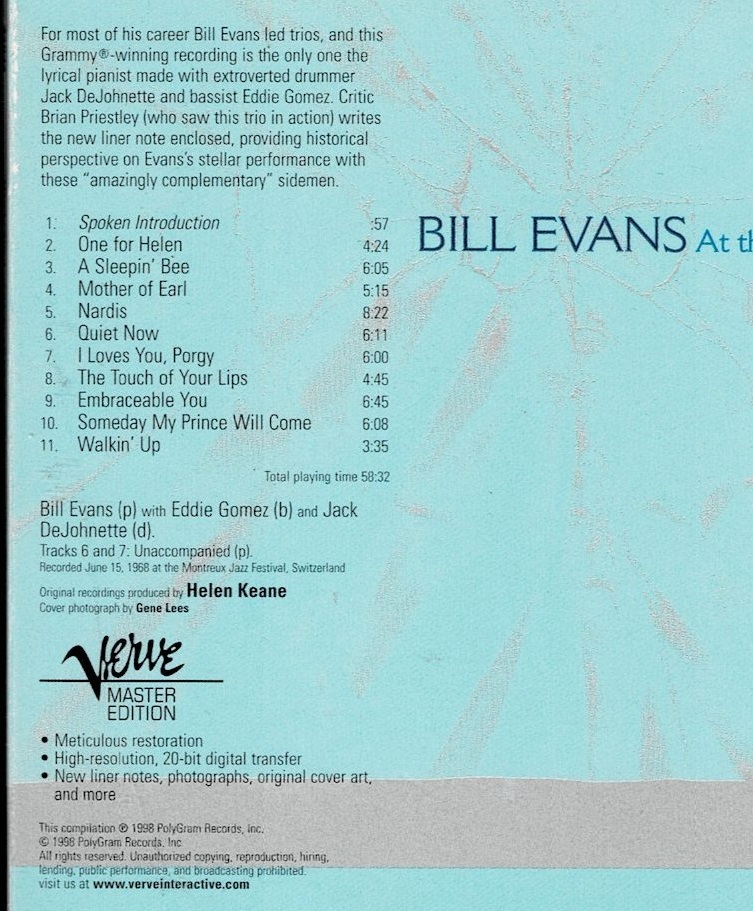 [CD] 1998年EU盤 輸入盤 BILL EVANS At the Montreux Jazz Festival_画像3
