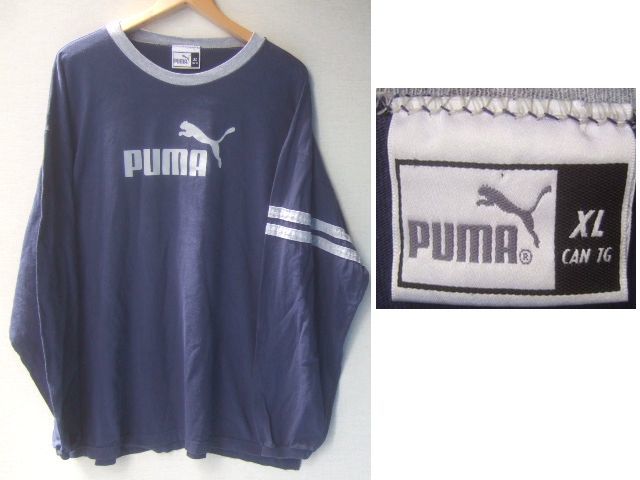 PUMA 90's ロンＴ カットソー USED プーマ 古着 XL USA製 アメリカ 長袖 紺 ネイビー_画像1