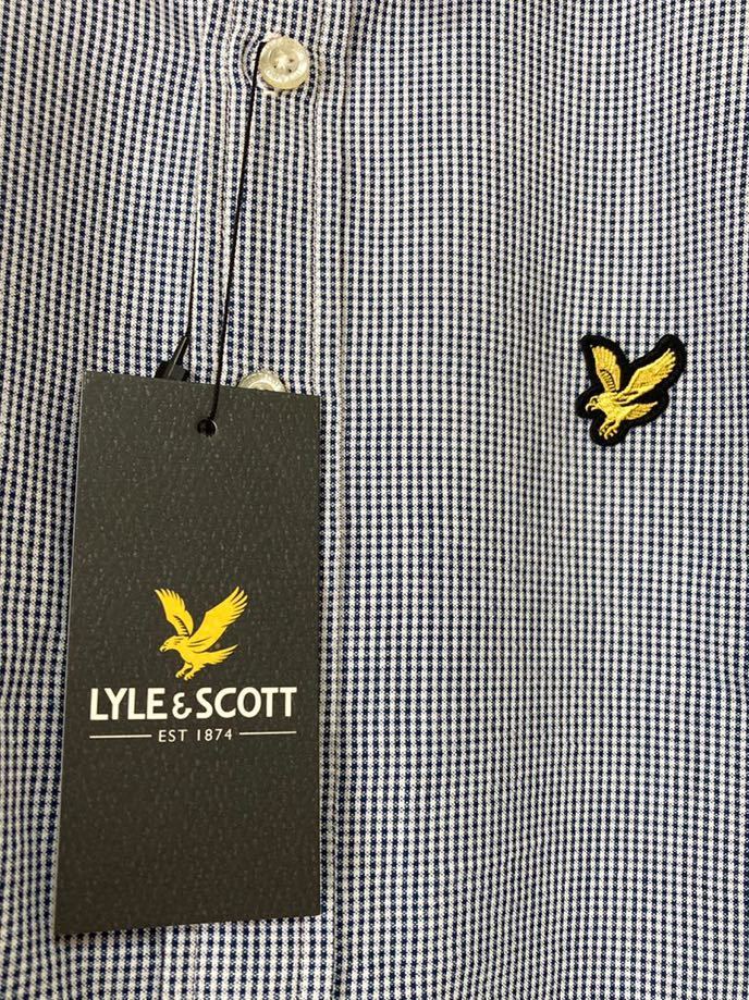 新品 未使用 ライル&スコット 半袖 シャツ M ネイビー チェック 春夏 メンズ LYLE&SCOTT コットンポリ 通勤 テレワーク ゴルフ アウトドア_画像3