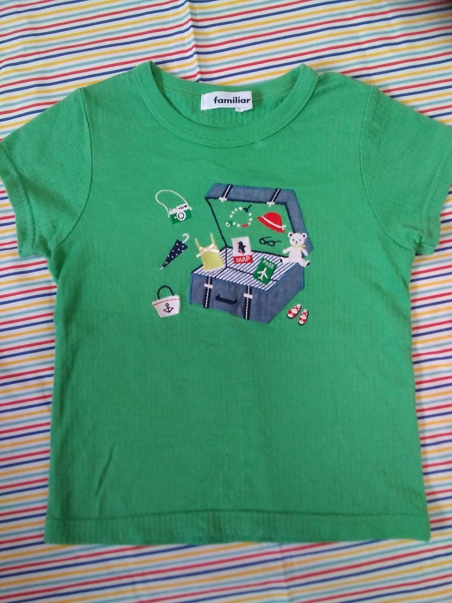 美品 ファミリア familiar サイズ110 半袖Tシャツ グリーン 緑 刺繍
