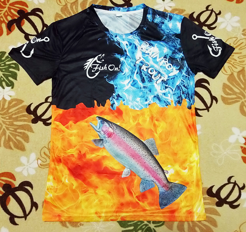 [未着用] ニジマス Tシャツ Lサイズ G-Type 　　[釣り 魚 レインボートラウト フライ 毛針 ]_フロント