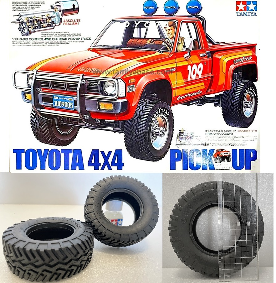  Tamiya first generation Toyota Hilux 4WD for interchangeable tire 4ps.@ for 1 vehicle GOOD YEAR Logo 