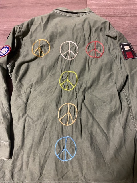 70s ユーティリティシャツ og107 CLASS1 ミリタリーシャツ LOVE and PEACE ROCK ROLL ジョン.レノン　米軍実物_画像3