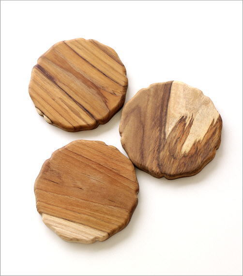 コースター おしゃれ チーク ウッド 木製 天然木 セット シンプル ナチュラル 木のコースター カフェ フラワーコースター3個セット_画像3