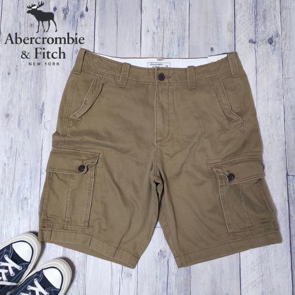 未使用☆Abercrombie＆Fitch アバンクロンビーアンドフィッチ☆アバクロ ミリタリー カーゴ ハーフパンツ ショーツW34 S796の画像1