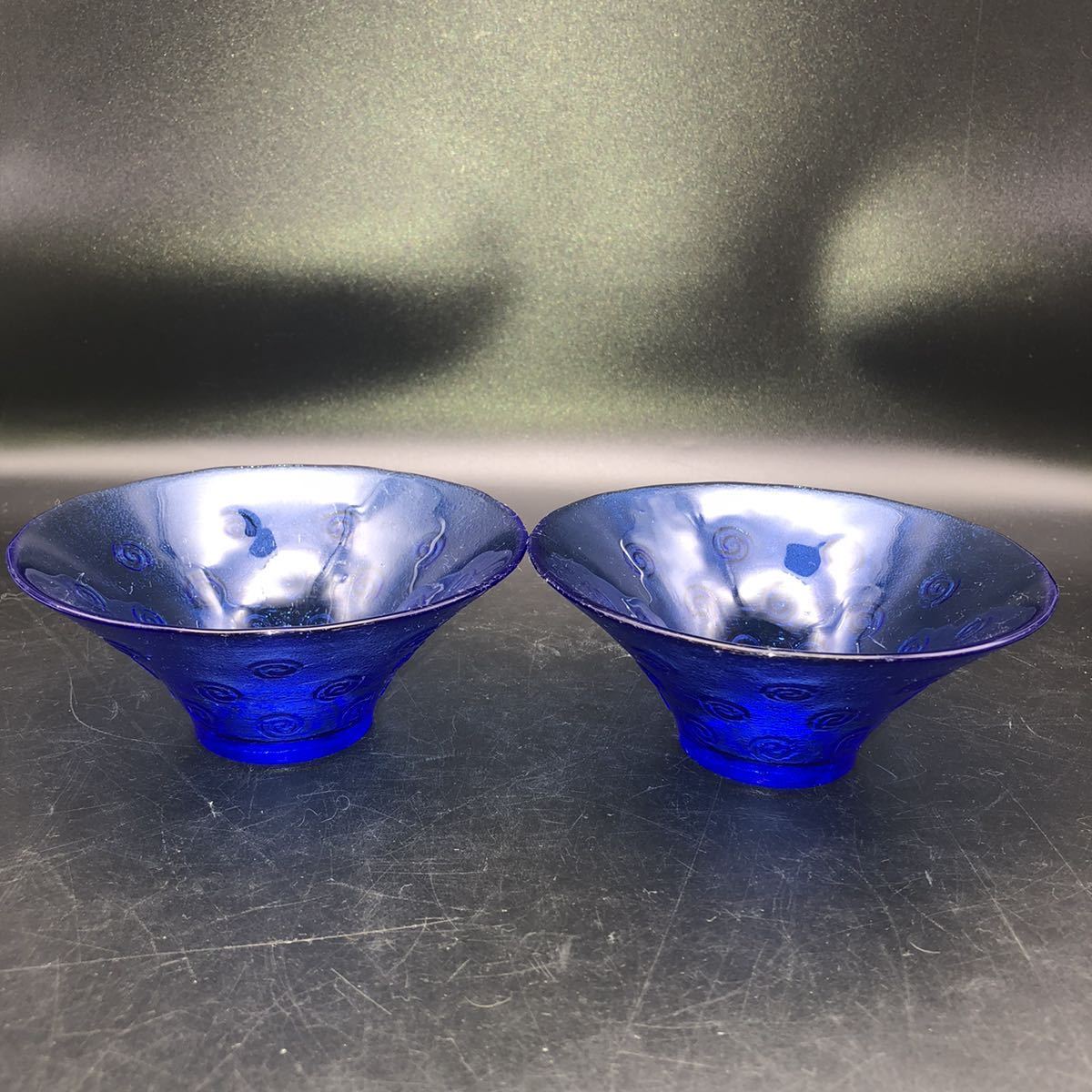 ガラス小鉢　広口鉢　ブルー　食器　ぐい呑み　お碗　強化ガラス　O21-2_画像1