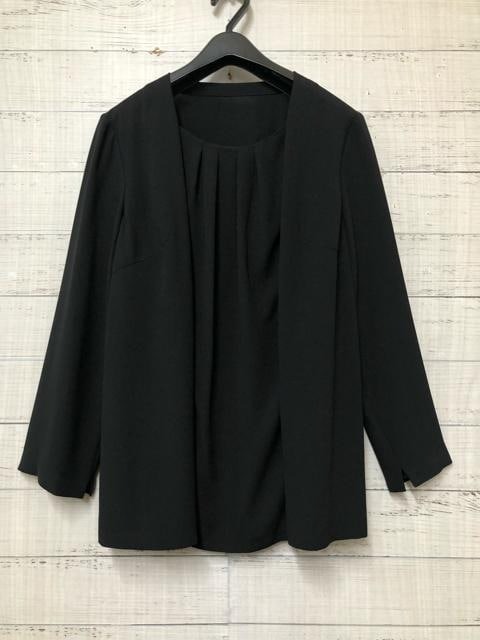 新品☆Lトール喪服礼服パンツスーツ3点セット黒フォーマル☆g359