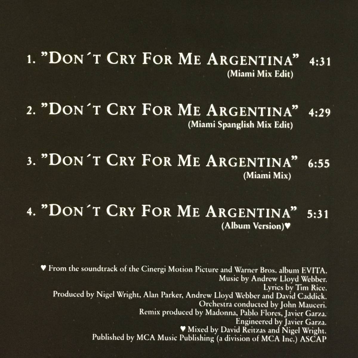 マドンナ　「 Don't Cry For Me Argentina 」　Madonna_画像3