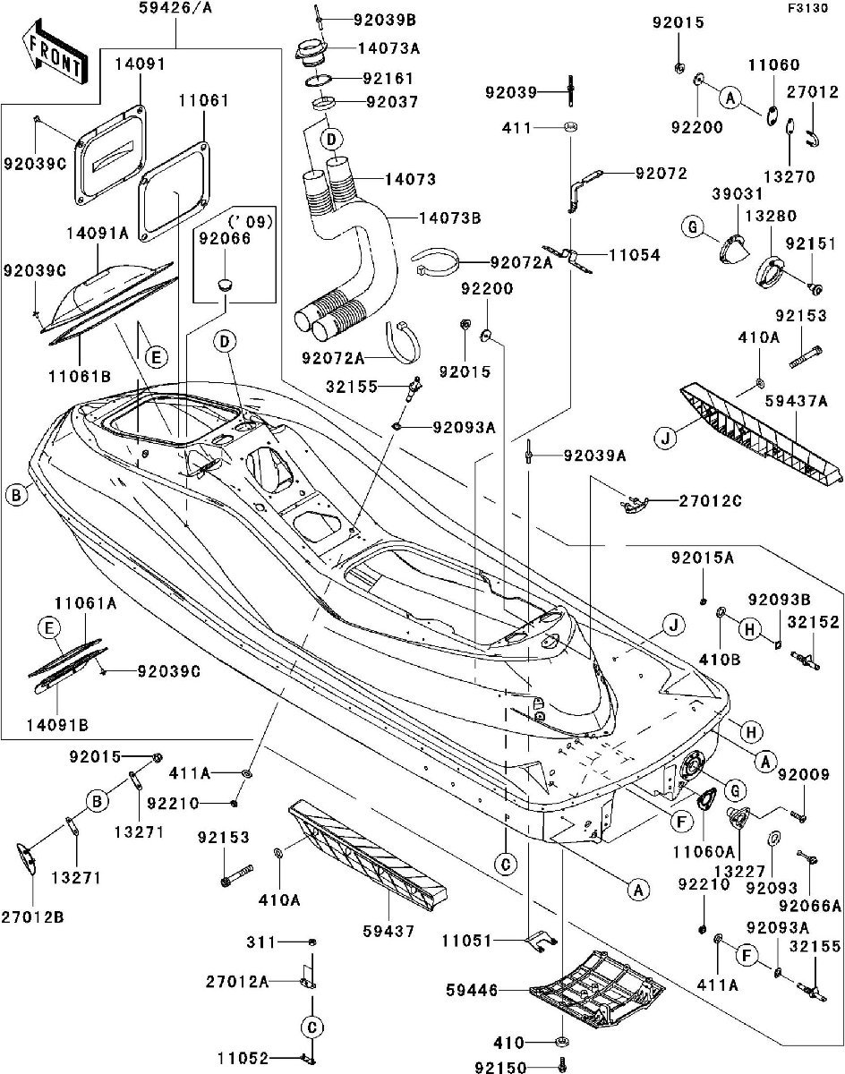 Kawasaki ULTRA260X'09 OEM section (Hull) parts Used [K6543-49]_画像3