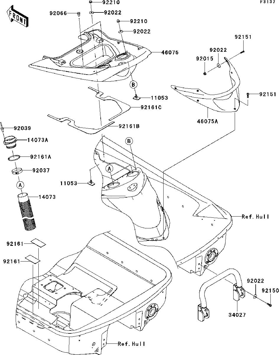 Kawasaki ULTRA260X'09 OEM section (Hull-Rear-Fittings) parts Used [K6543-23]_画像3