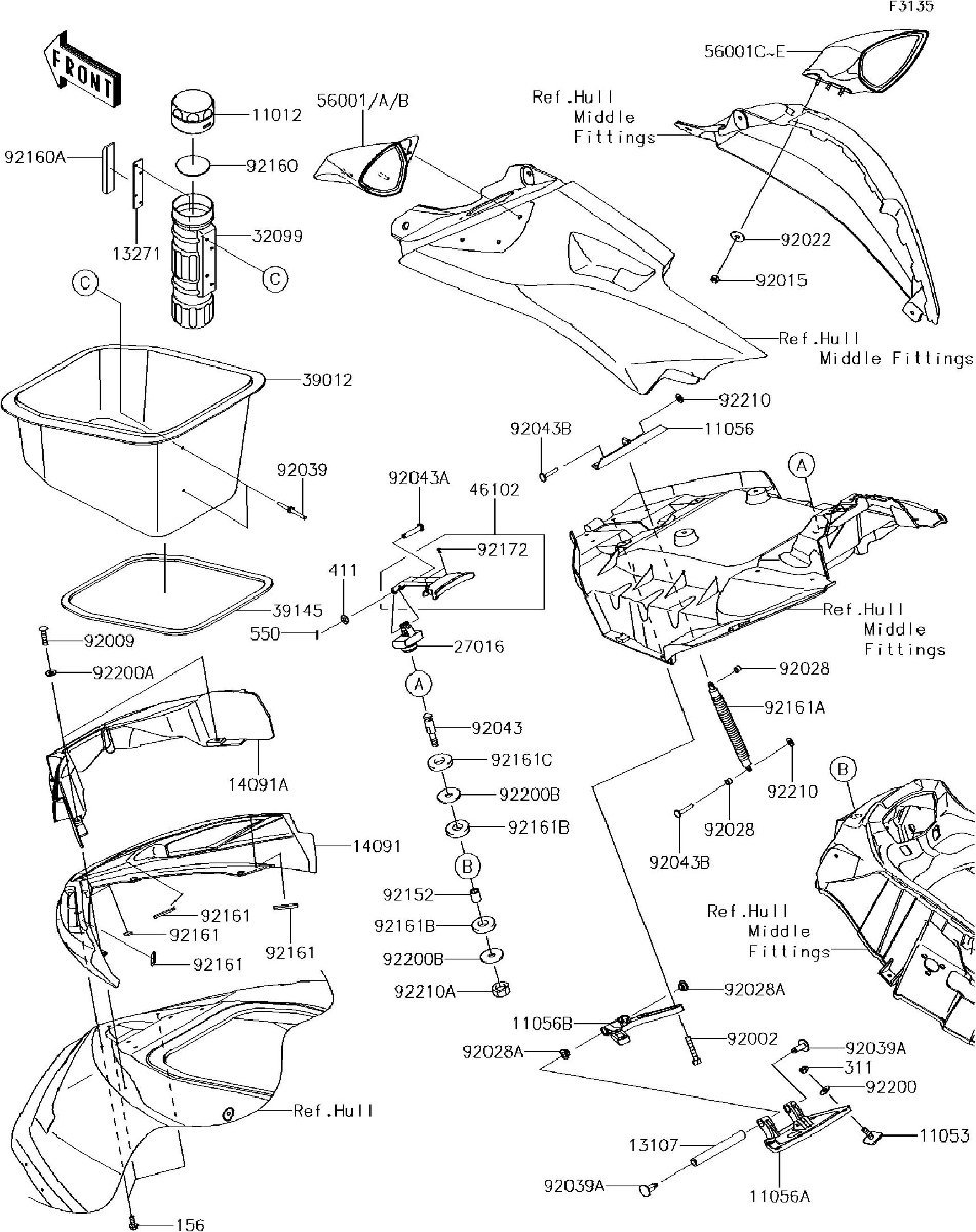 Kawasaki ULTRA310LX´15 OEM section (Hull-Front-Fittings Kawasaki ULTRA310LX´15 OEM section (Hull-Front-Fittings