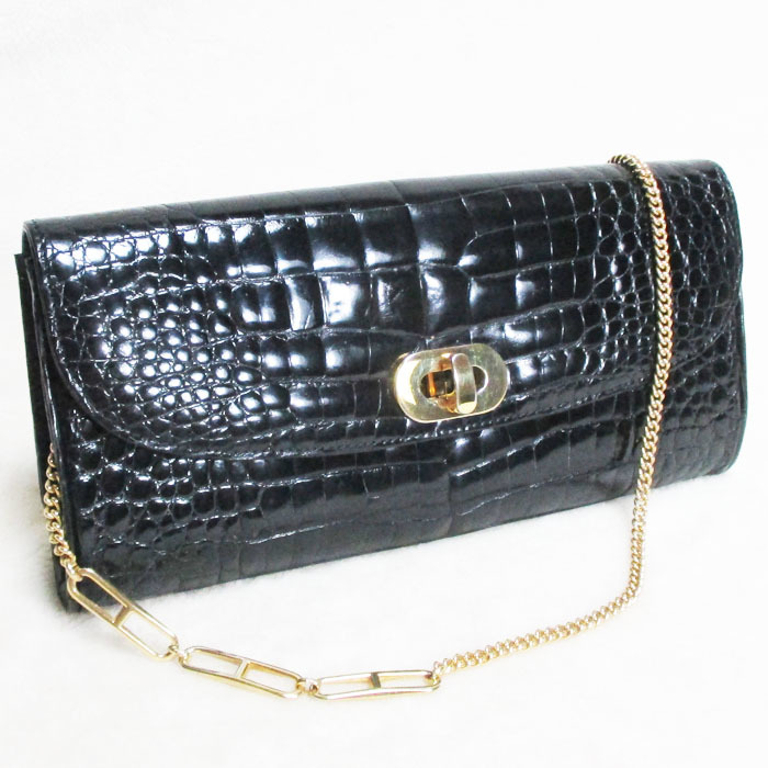 Classic Classic crocodile one shoulder bag clutch bag black 