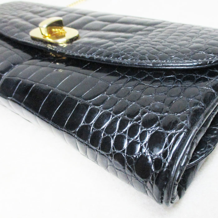 Classic Classic crocodile one shoulder bag clutch bag black 