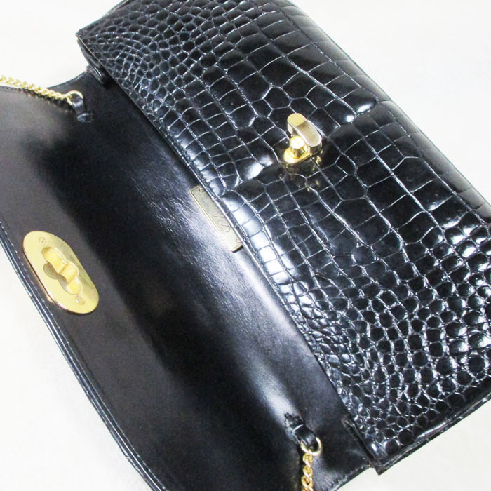 Classic Classic crocodile one shoulder bag clutch bag black 