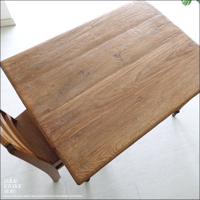 チーク無垢材 ヴィンテージデスクAnq10 机 ダイニングテーブル 什器 古材家具 一点物 表面再仕上済 世界三大銘木 幅108cm_画像10