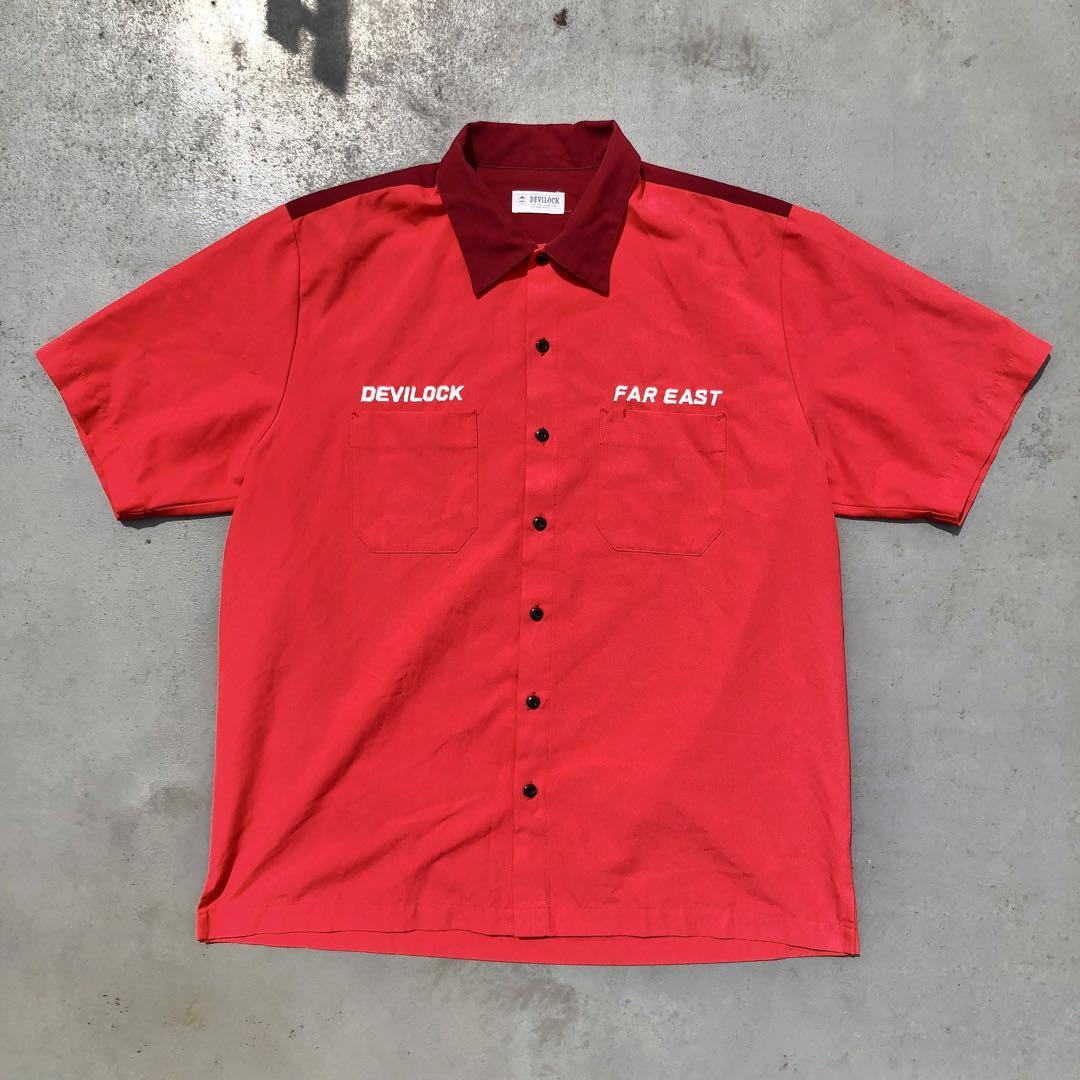 DEVILOCK デビロック FAREAST 刺繍ロゴ 半袖 ゲームシャツ ボーリングシャツ ダーツシャツ XLサイズ 相当 レッド 赤色
