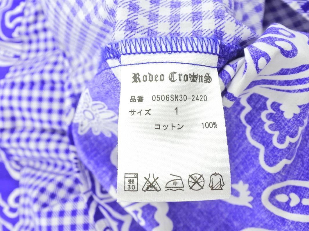 ネコポスOK RODEO CROWNS ロデオクラウンズ ペイズリー柄 切替 ギンガムチェック ブラウス シャツ size1/青紫 ■◆ ☆ dfb4 レディース_画像5