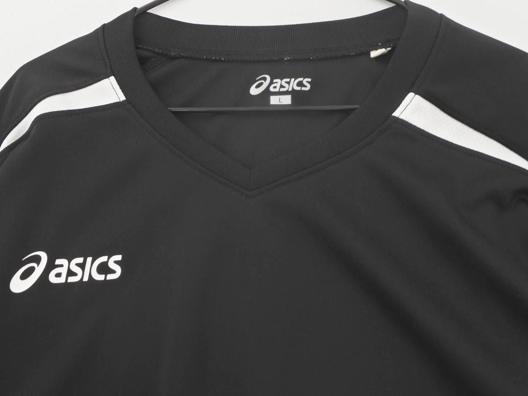 ネコポスOK ASICS アシックス Vネック ロゴプリント トレーニングウェア Tシャツ sizeL/黒 ■◆ ☆ dfb9 レディース_画像2