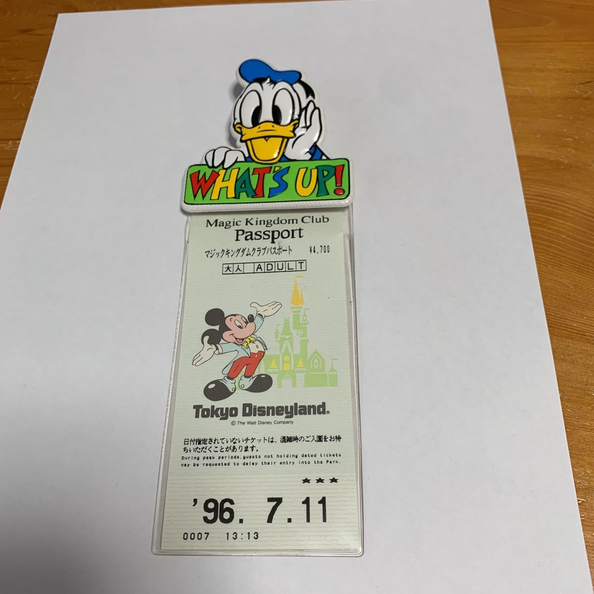 チケットホルダー ドナルドダック WHAT’S UP! 東京ディズニーランド 1996年 パスポート付 昭和レトロ 使用品 美品 送料無料の画像1