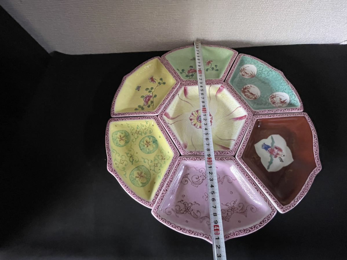 中国美術品 古玩 清朝期 十錦粉彩皿 希少美品 花図 染付古美術 道具