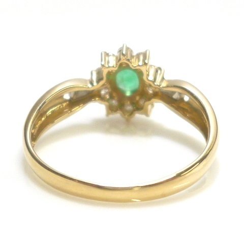 J*K18 Pt900[ new goods finish settled ] emerald & diamond ring ring 11 number yellow gold 18 gold platinum emerald ring[ cat pohs OK]