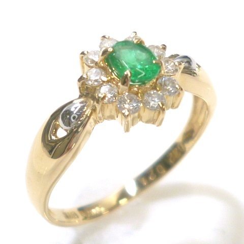 J*K18 Pt900[ new goods finish settled ] emerald & diamond ring ring 11 number yellow gold 18 gold platinum emerald ring[ cat pohs OK]