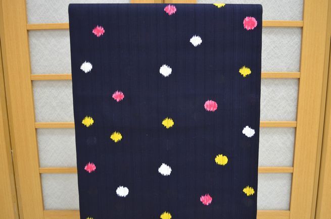 【送料無料】京友禅手捺染 浴衣 反物 高級 注染 ゆかた 水玉 ドット 紺 kimono-yukata-100