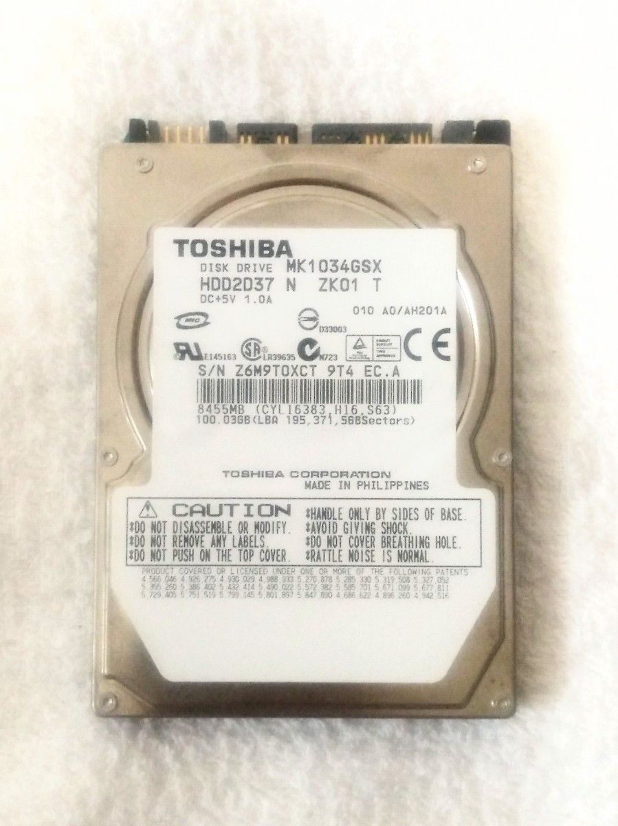 TOSHIBA 東芝 HDD  2.5インチ MK1034GSX 100GB