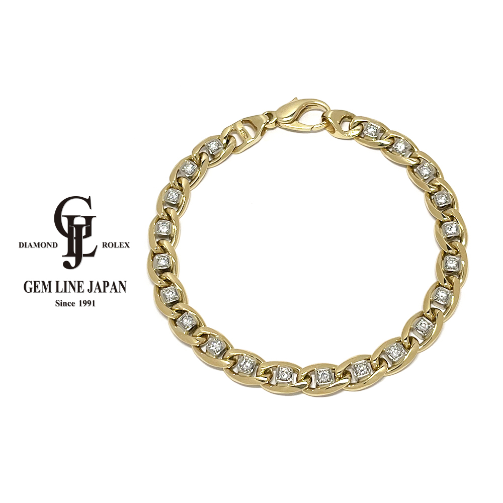 結婚祝い 33.00g K18 ダイヤモンド ブレスレット デザイン 1.05ct
