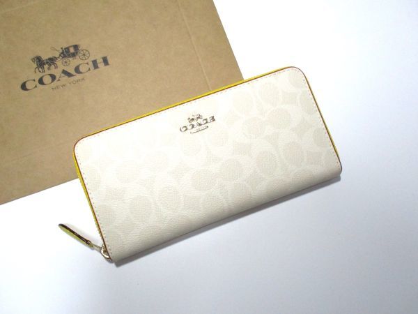 COACH 長財布 新品 同様 未使用 正規品 [270] ジッピーウォレット レディース 814 シグネチャー ホワイト イエロー オレンジ_画像1