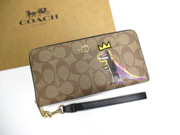 COACH 長財布 新品 同様 未使用 正規品 [228] ジッピーウォレット メンズ レディース C5615 リストストラップ バスキア 恐竜 クラウン_画像1