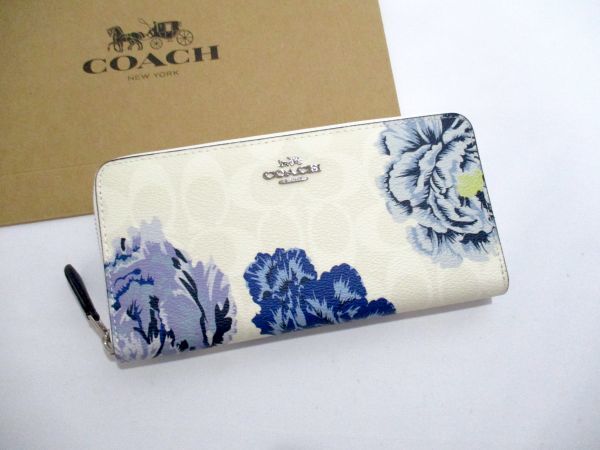 COACH 長財布 新品 同様 未使用 正規品 [185] ジッピーウォレット メンズ レディース F6656 花 柄 フローラル フラワー ブルー ホワイト_画像1