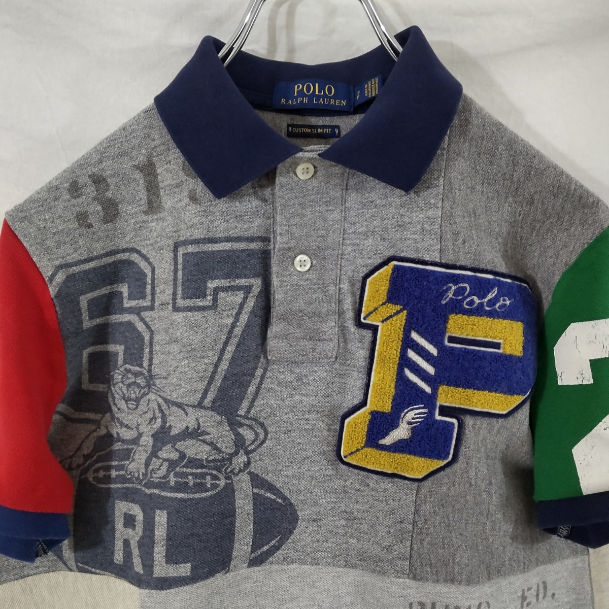 POLO Ralph Lauren ポロシャツ S パッチワーク 50th ANNIVERSARY レア 希少 CUSTOM SLIM FIT 半袖 ワッペン プリント 50周年記念品_画像1