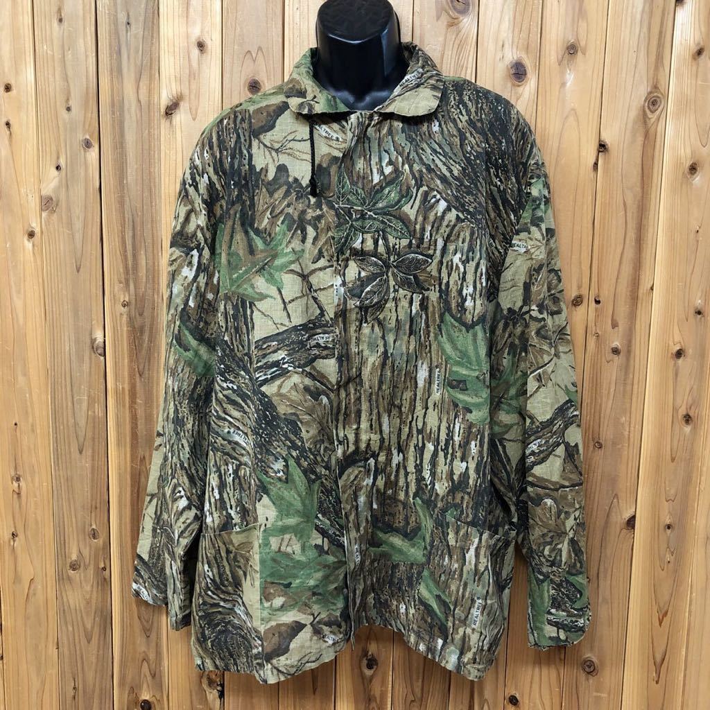 90's /米国製 /REALTREE メンズ2XL 薄地 長袖ジャケット 羽織 ジップアップ リアルツリー カモフラ アメカジ 狩猟 USA古着 ビンテージ古着_画像1