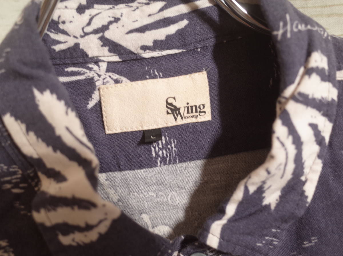 メンズ ph285 SWING SET スウィング セット 日本製 袖 切り替え 半袖 アロハシャツ L ネイビー 紺_画像4