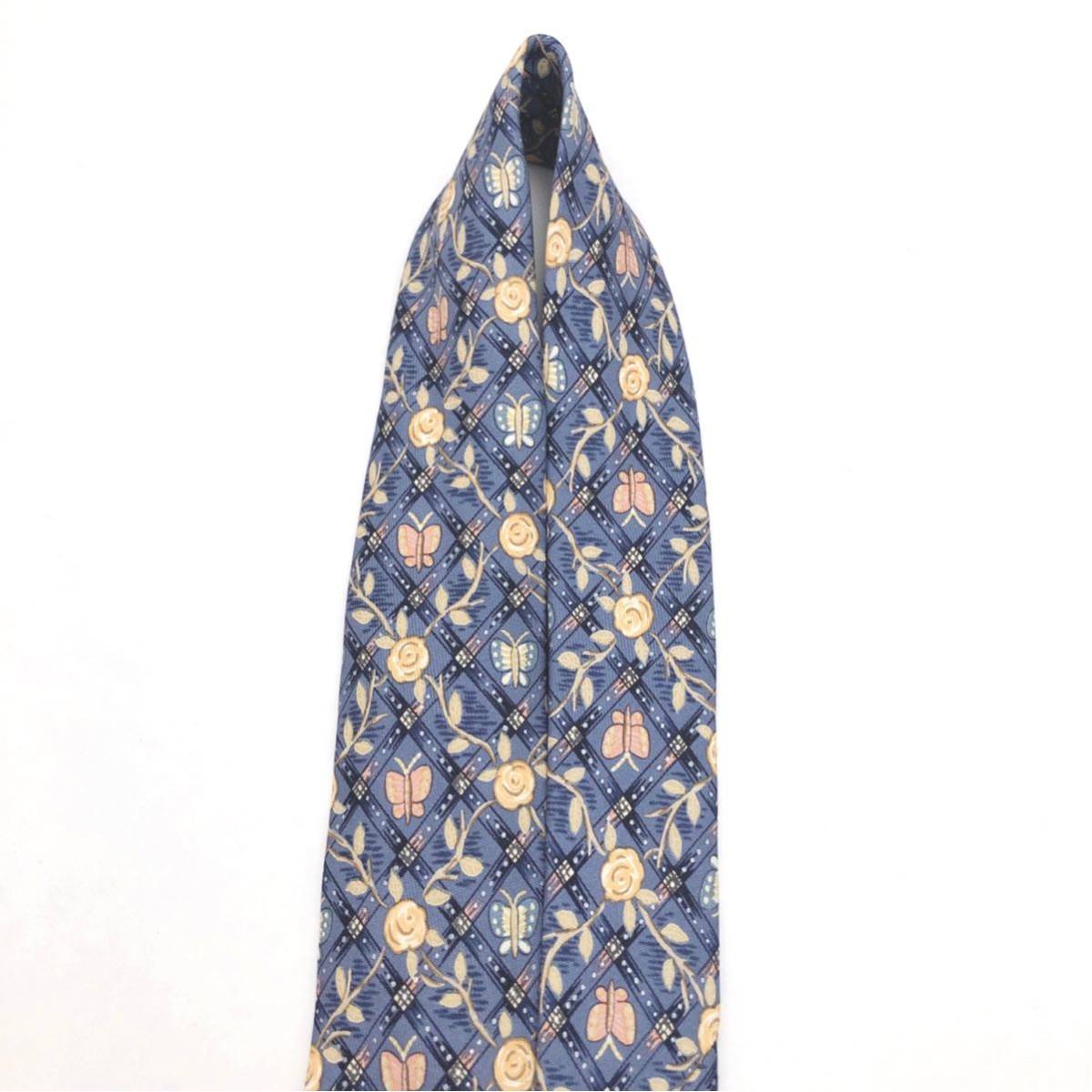 HERMES エルメス 美品 ネクタイ 最高級シルク 蝶々 花 植物 チェック