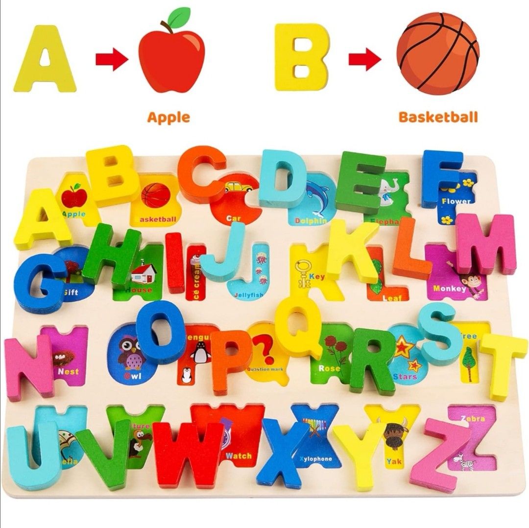 木製 モンテッソーリ パズル 英語 アルファベッ 数字 形合わせ パズル 積み木 知育玩具 人気 おもちゃ （3歳以上）