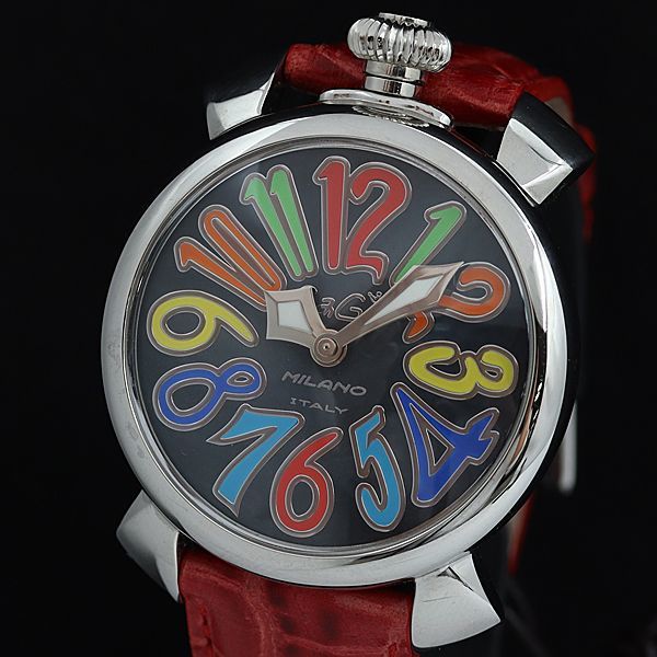 1円 稼働 良品 ガガミラノ 5020.2 マニュアーレ40 黒文字盤 QZ