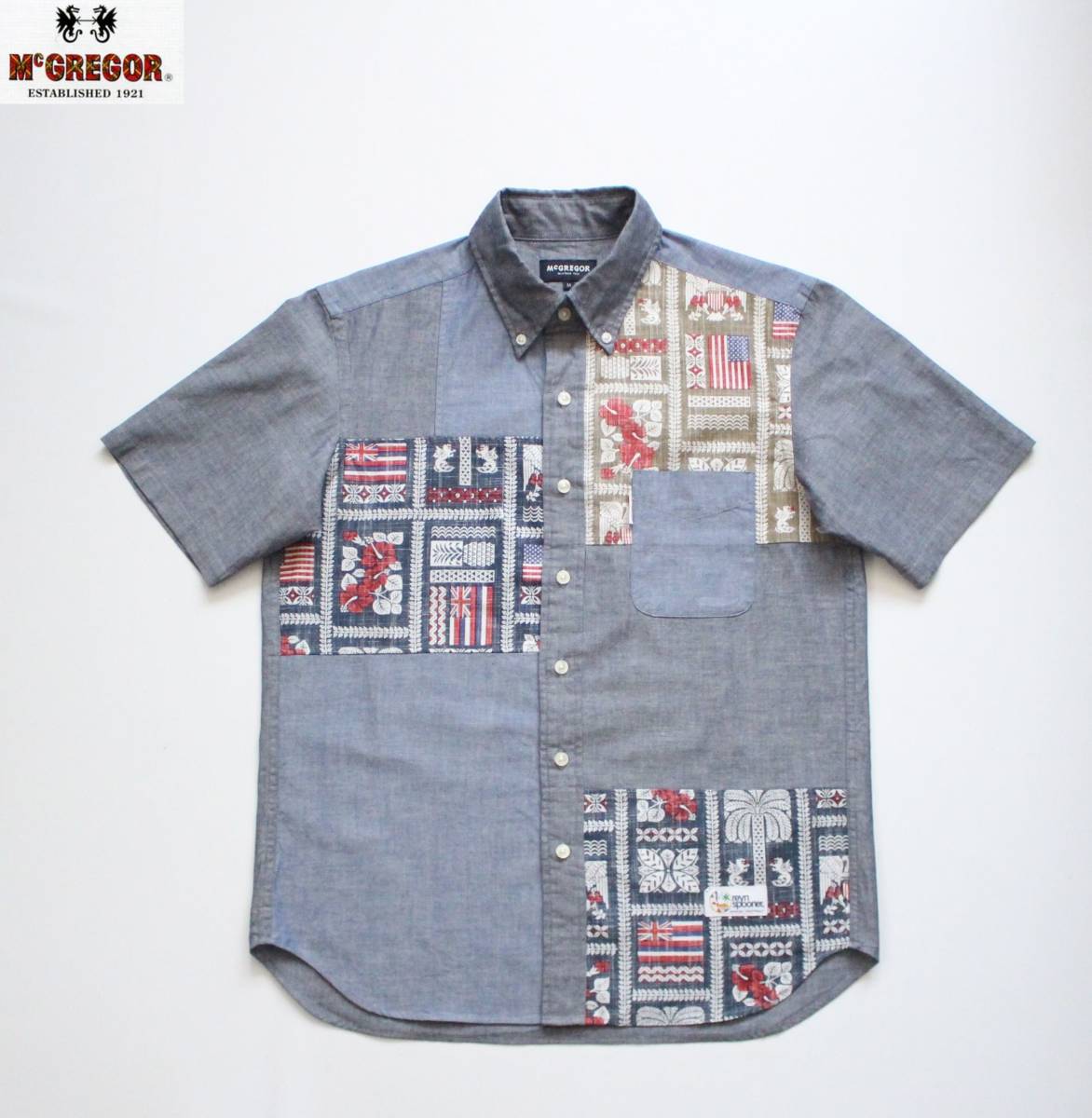 【 McGREGOR マックレガー × reyn spooner レインスプーナー 】シャンブレー コットン パッチワーク 半袖シャツ M 111162305 定価\16,500