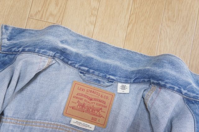 J206　即決　Levi's PREMIUM リーバイス プレミアム　ユーズド加工　袖ロゴライン入り デニムジャケット　Gジャン　L_画像7