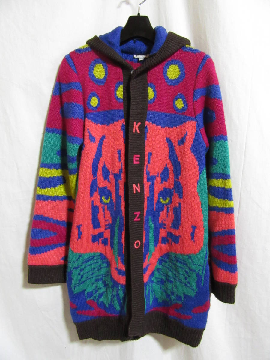 ** бесплатная доставка **KENZO* Kenzo * с капюшоном . свободная домашняя одежда * вязаный *. рисунок * Tiger *KIDS* ребенок *12A* высокий бренд *F8