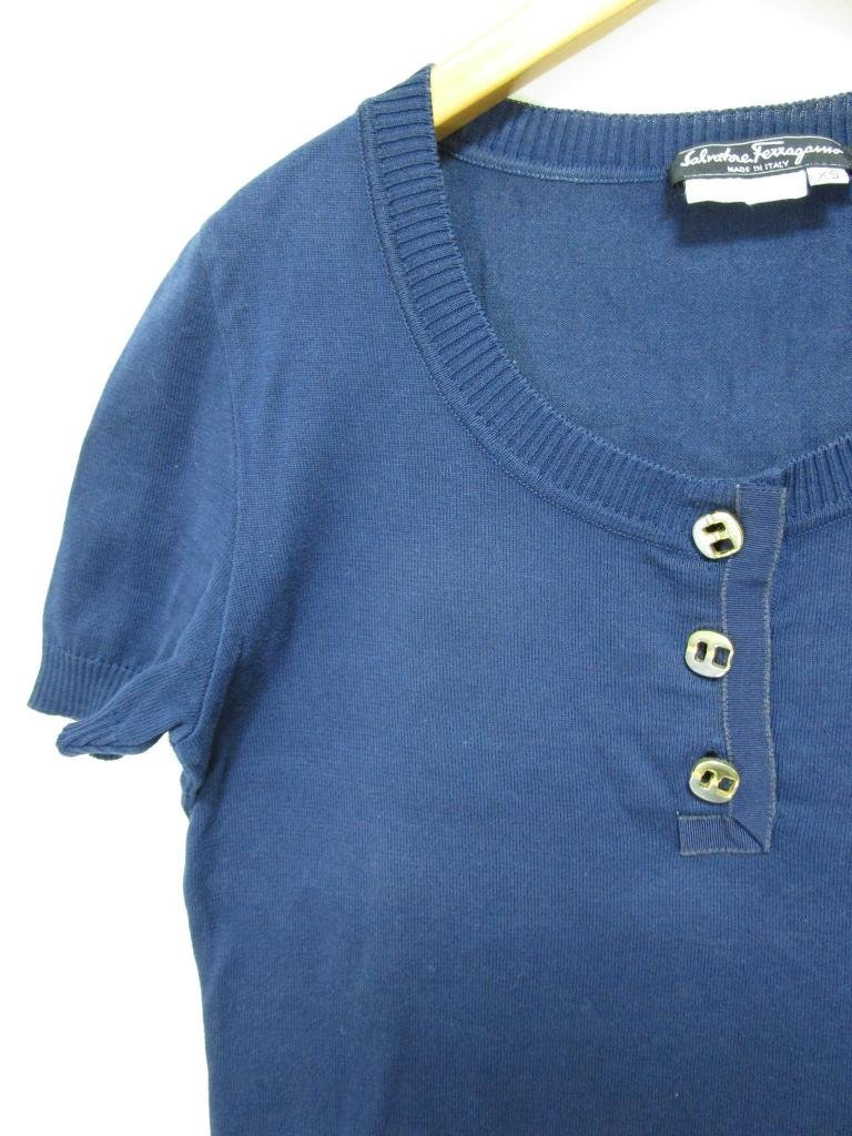 [ free shipping ]FERRAGAMO Salvatore Ferragamo wear navy navy blue U neck button design summer knitted sizeXS high brand /948493
