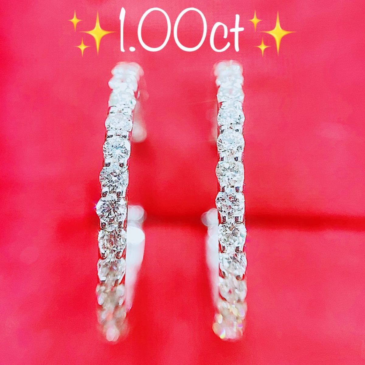 ※即決価格★1.00ct★フルダイヤモンドK18WGフープピアスイヤリング