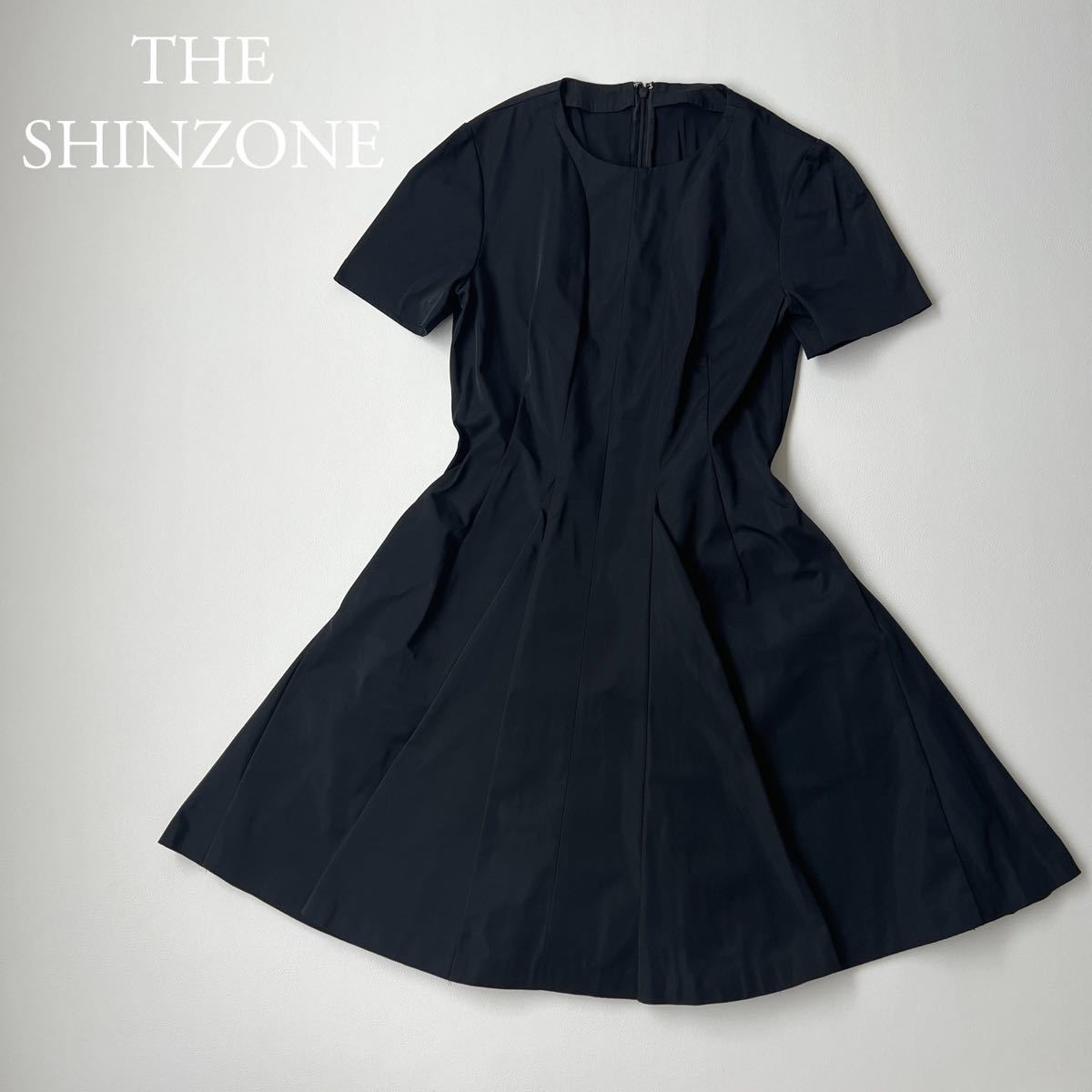 THE SHINZONE ザ シンゾーン フレアワンピース　 シェイプメモリードレス フレアスカート　半袖　 タック パーティ ナイロン レディース
