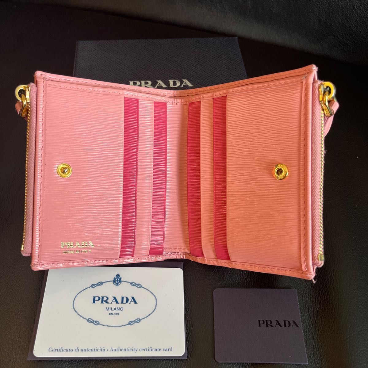 【超美品】PRADA 二つ折り財布 サフィアーノ ミニ財布 パスケース プラダ カードケース 財布 ウォレット