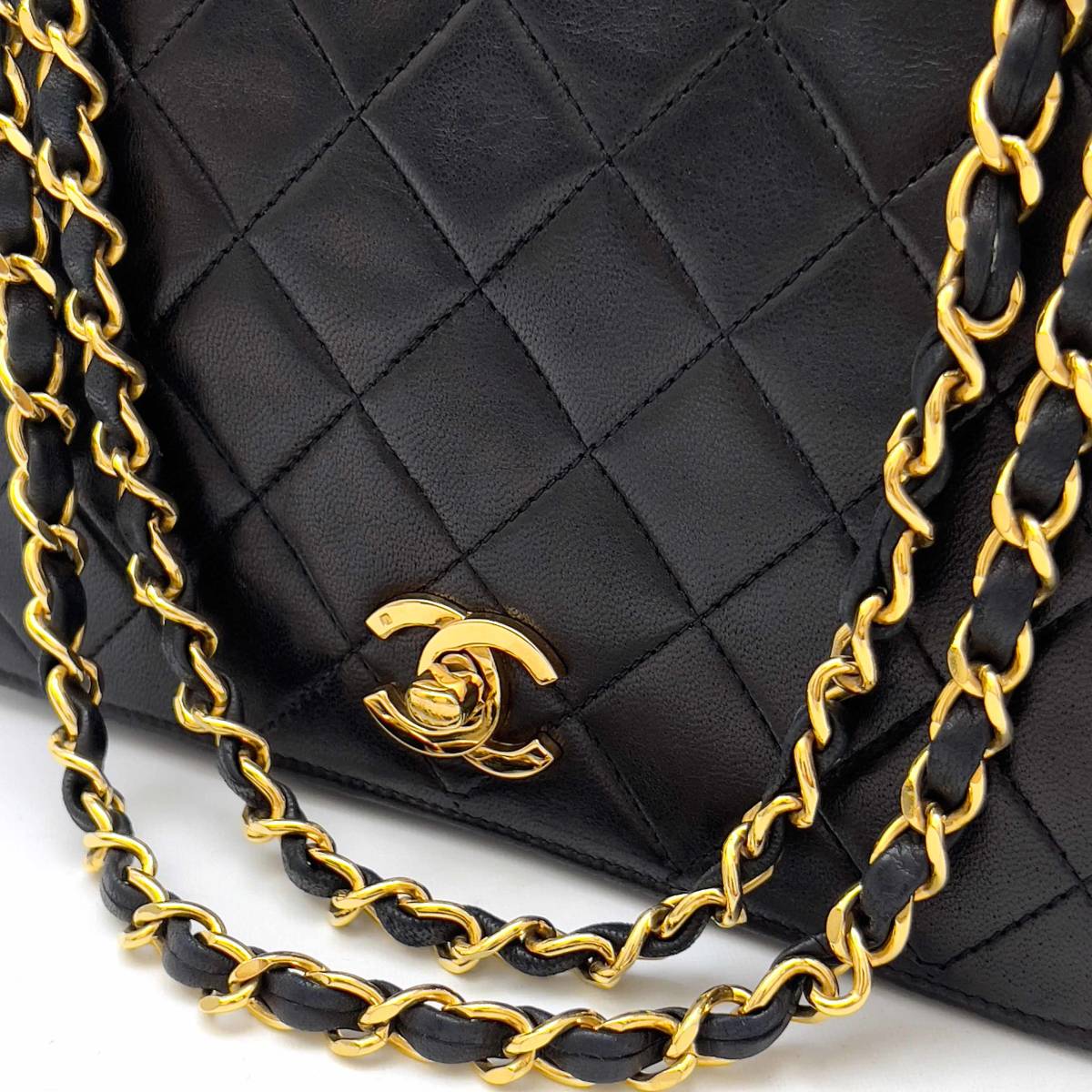 b310 ◇美品◇ CHANEL シャネル マトラッセ フルフラップ Wチェーン ラムスキン ショルダーバッグ ブラック 黒 _画像5