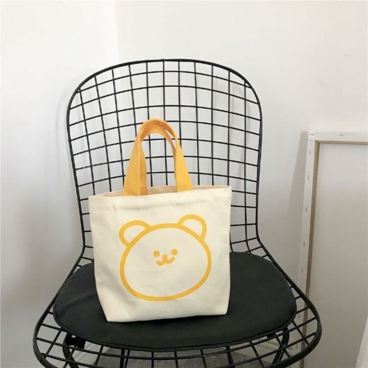 クマ キャンバス イエロー トートバッグ 韓国 シンプル 可愛い