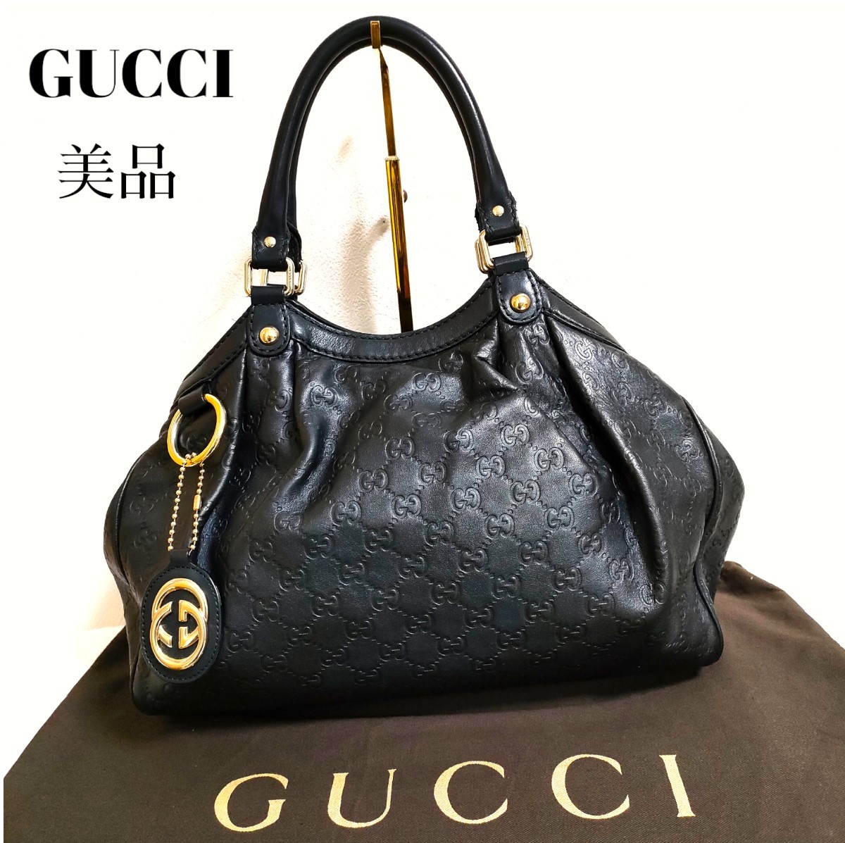 GUCCI グッチ トートバッグ スーキー シマレザー GG柄 ブラック-